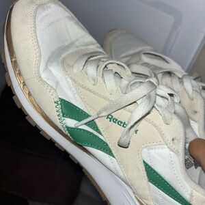Reebok White Cream Green Retro Runner Sneakers